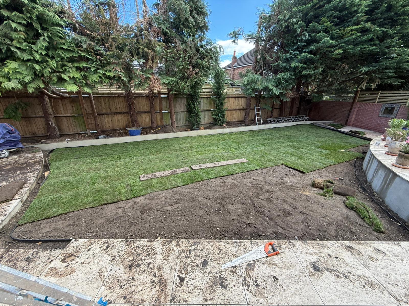 Garden ground preparation and new turf installation