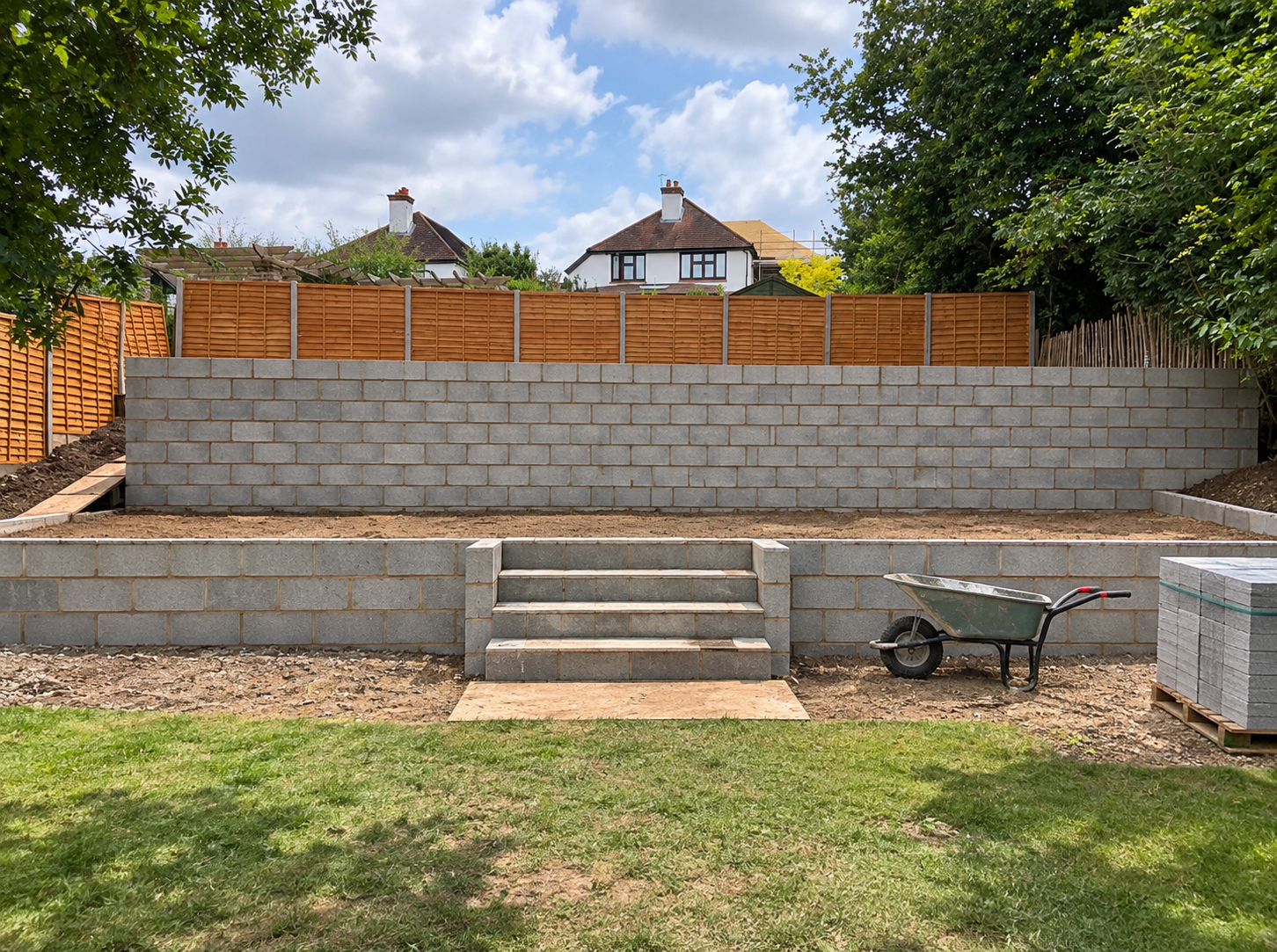 External steps built between landscaped garden levels